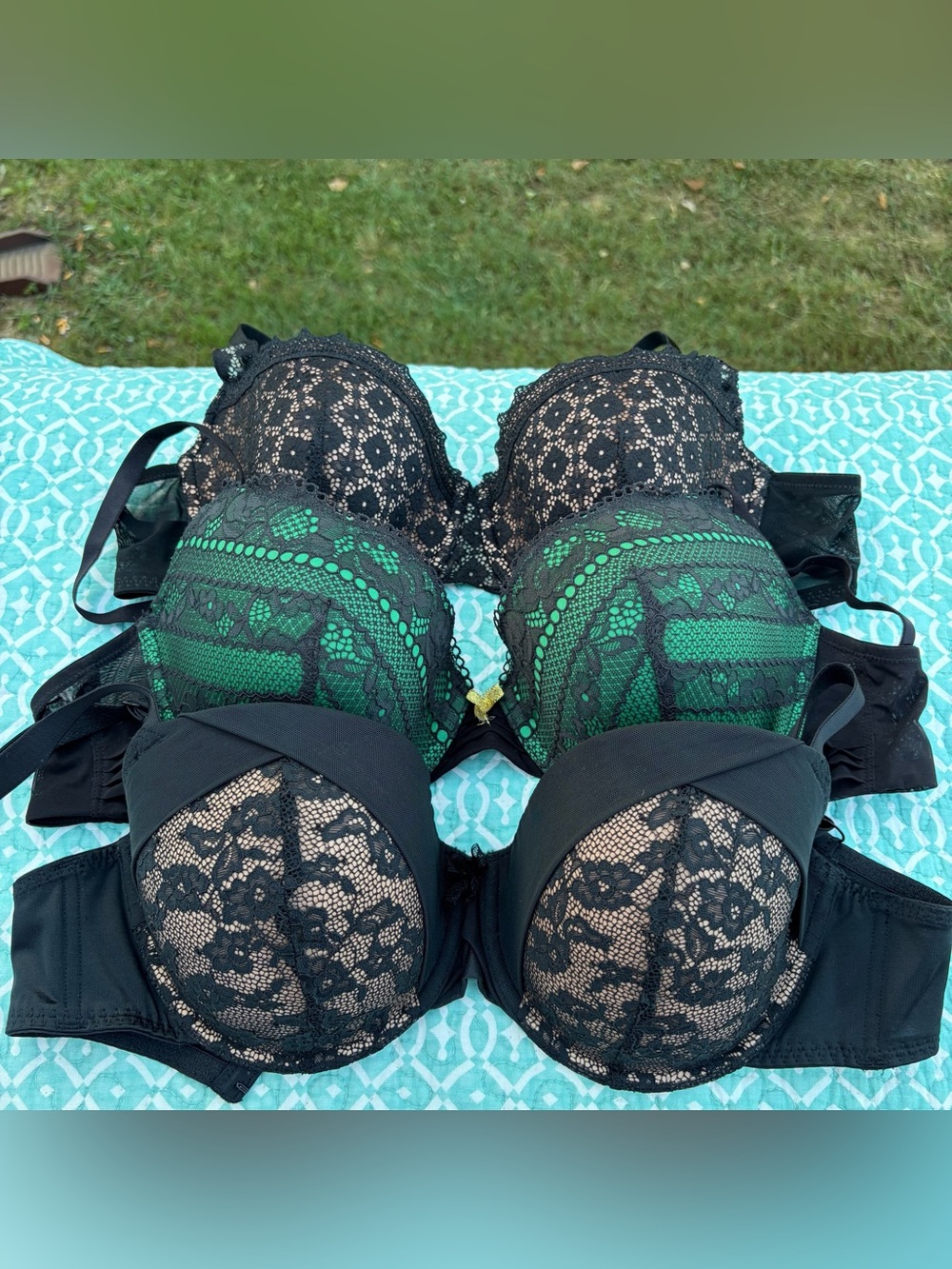 Adore Me Lace Underwire Bra Bundle Set Black Green Nude 36DD (Lot of 3)